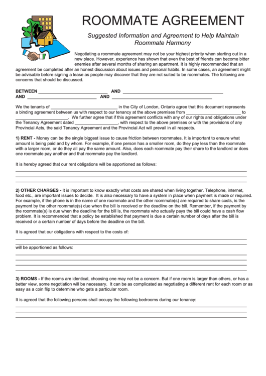 Roommate Agreement Form - Off Campus Housing Services Printable pdf