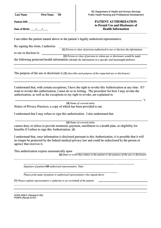 Dhhs 4056 Patient Authorization English Spanish Printable pdf