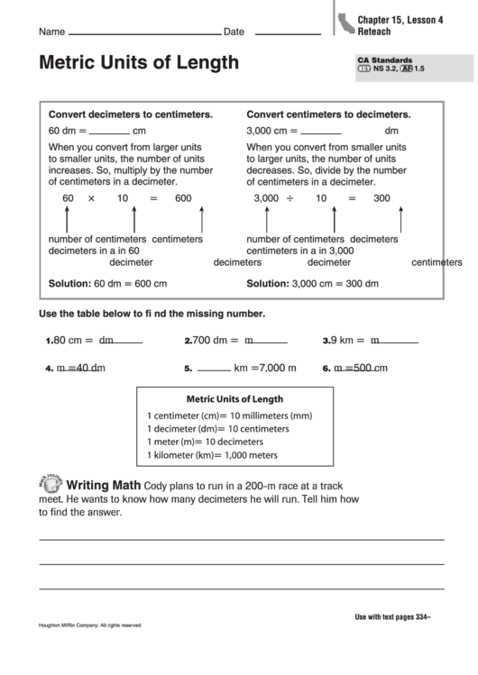 Metric Units Of Length Worksheet Printable pdf
