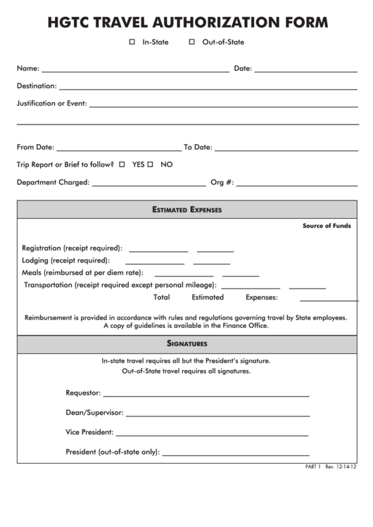 Travel Authorization Form Printable pdf