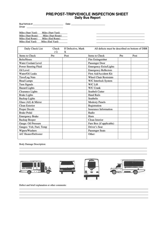 Printable Pre Trip Inspection Checklist Sheet