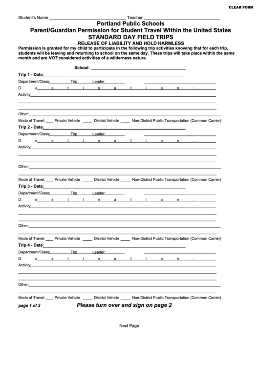Fillable Los Angeles Unified School District Field Trip Form Printable pdf
