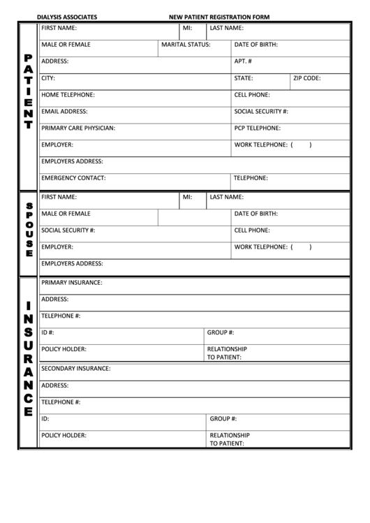 New Patient Registration Form Printable pdf