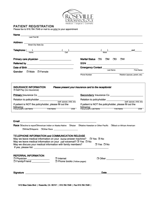 Fillable New Patient Registration Form Printable pdf