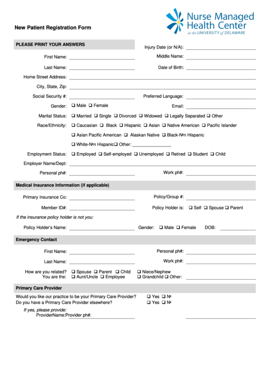 Fillable New Patient & Medical History Form Printable pdf