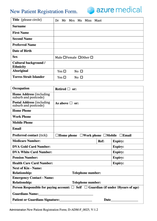 New Patient Registration Form Printable pdf