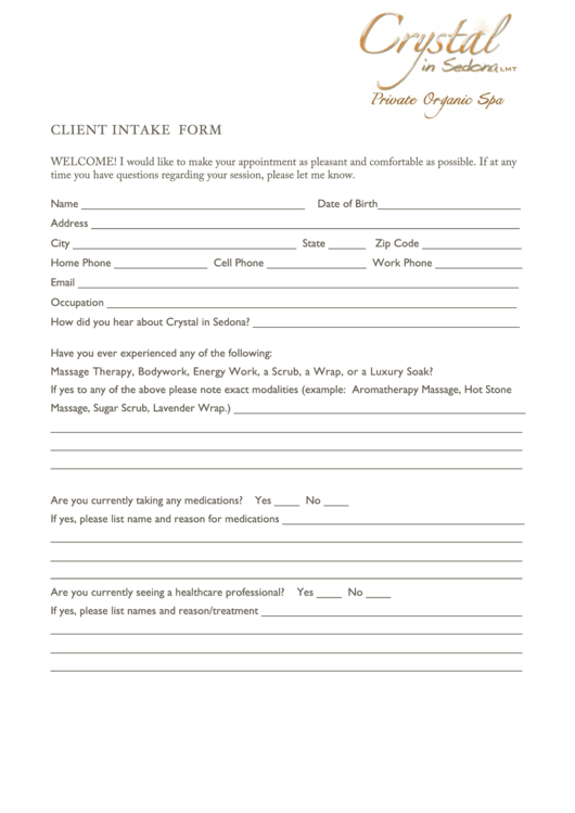 Client Intake Form printable pdf download
