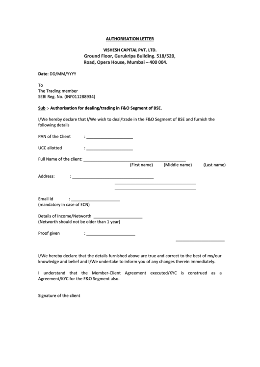 Authorisation Letter Printable pdf