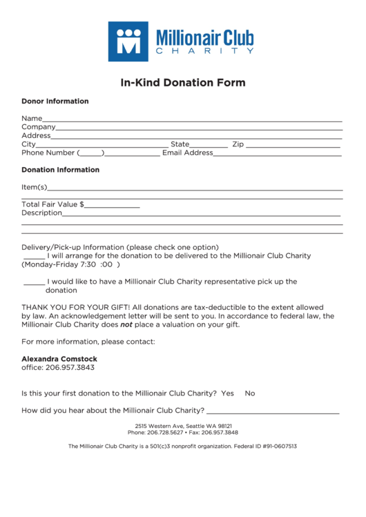 In-Kind Donation Form Printable pdf