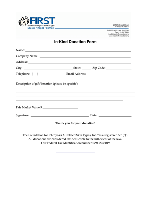 In-Kind Donation Form Printable pdf