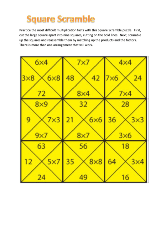 Square Scramble Puzzle Template Printable pdf