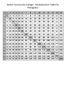 15 X 15 Prealgebra Times Table Chart