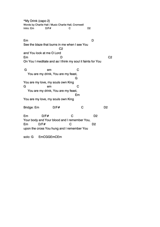 My Drink (Capo 2) Chord Chart Printable pdf