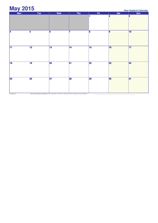 May 2015 Calendar Template Printable pdf
