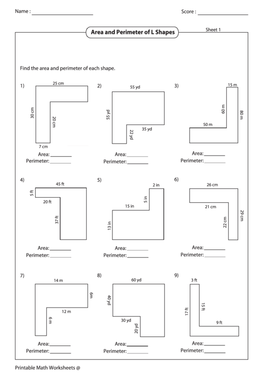 Area And Perimeter Of L Shapes Printable pdf