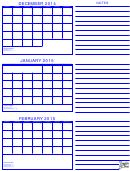 Monthly Calendar Template 2014 - December - February