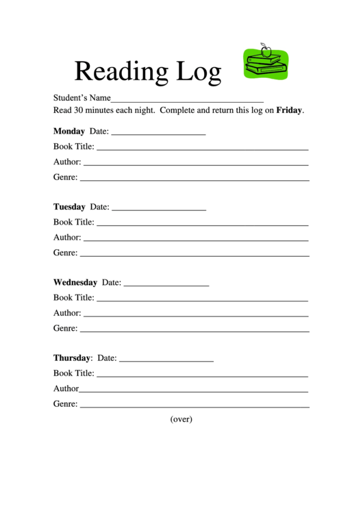 Student Reading Log Printable pdf