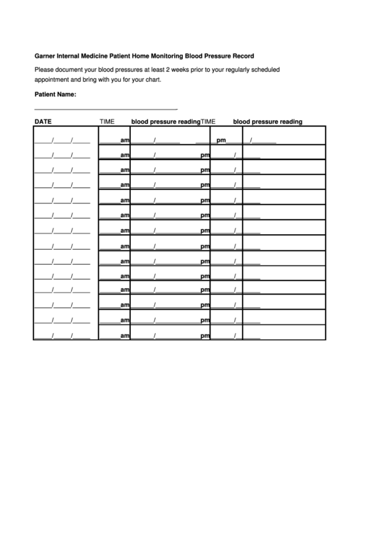 Patient Home Monitoring Blood Pressure Record Printable pdf