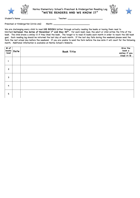 Elementary Reading Log Printable pdf