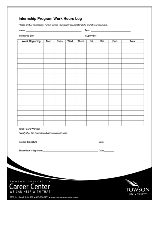 Internship Program Work Hours Log Printable pdf
