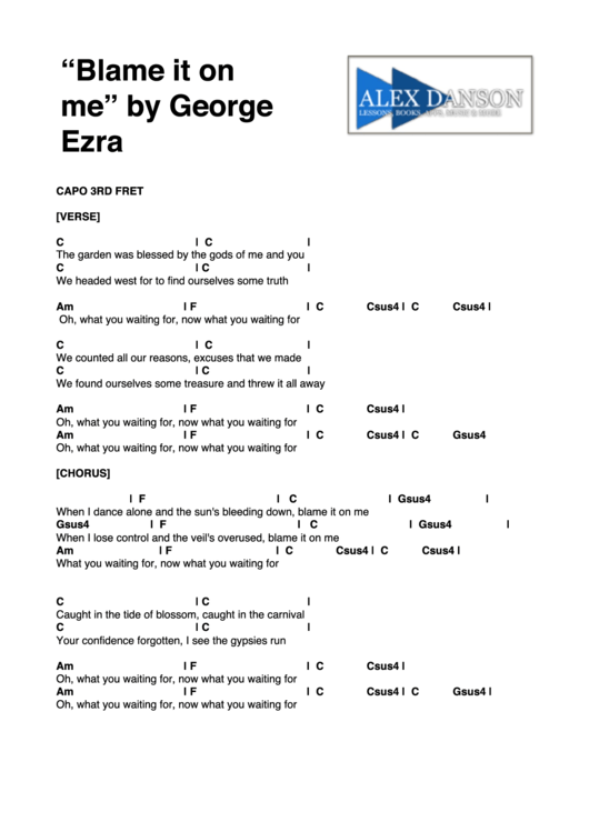 George Ezra Blame It On Me Guitar Chord Sheet Printable pdf
