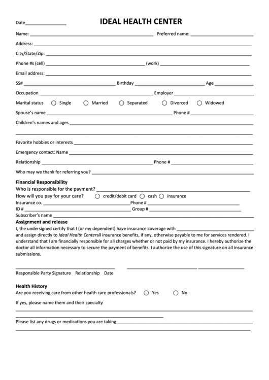 Weight Loss Program Patient Information Form Printable pdf