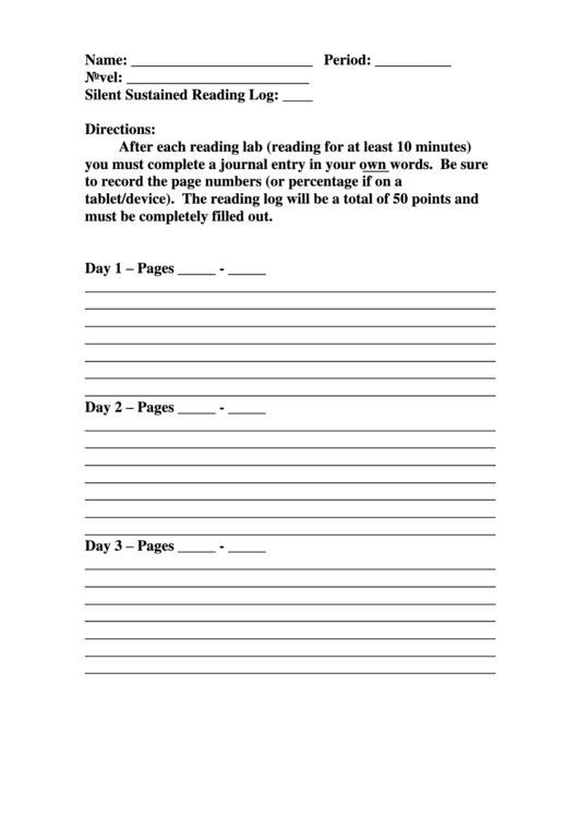 Silent Sustained Reading Log Printable pdf