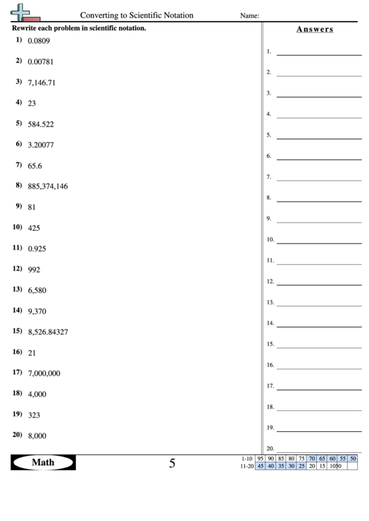 Converting To Scientific Notation Worksheet With Answer Key Printable pdf