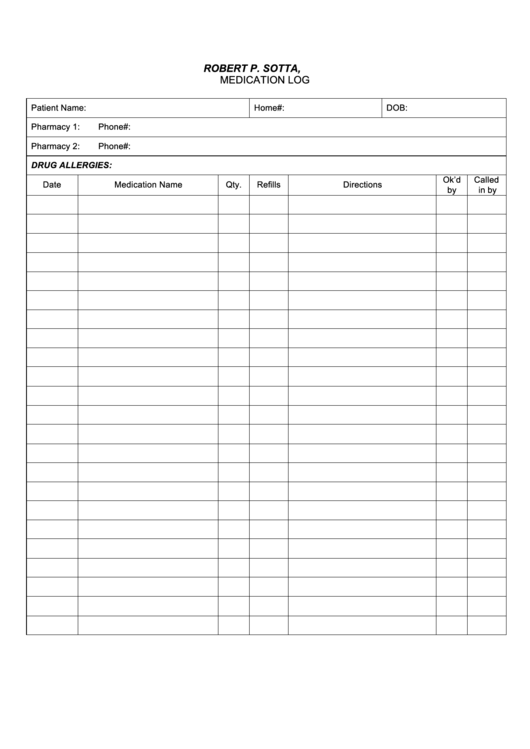 Medication Log Printable pdf