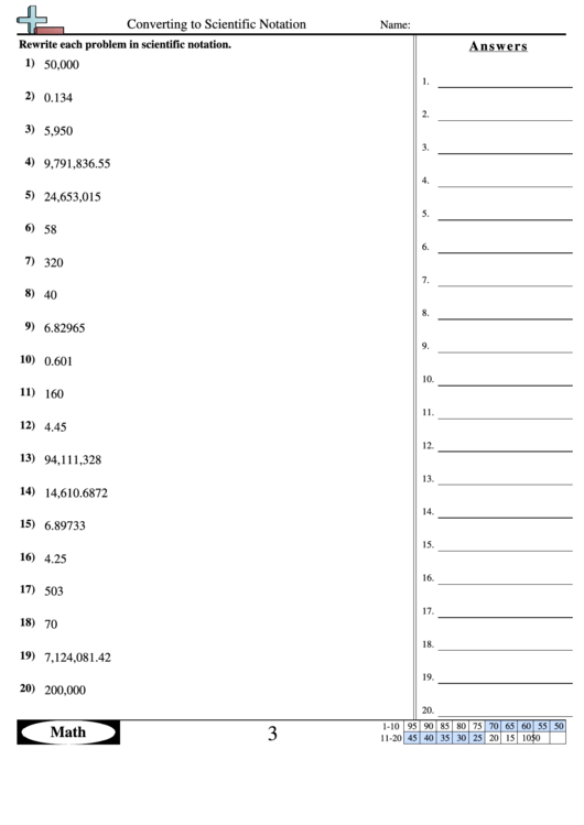 Converting To Scientific Notation Worksheet With Answer Key Printable pdf