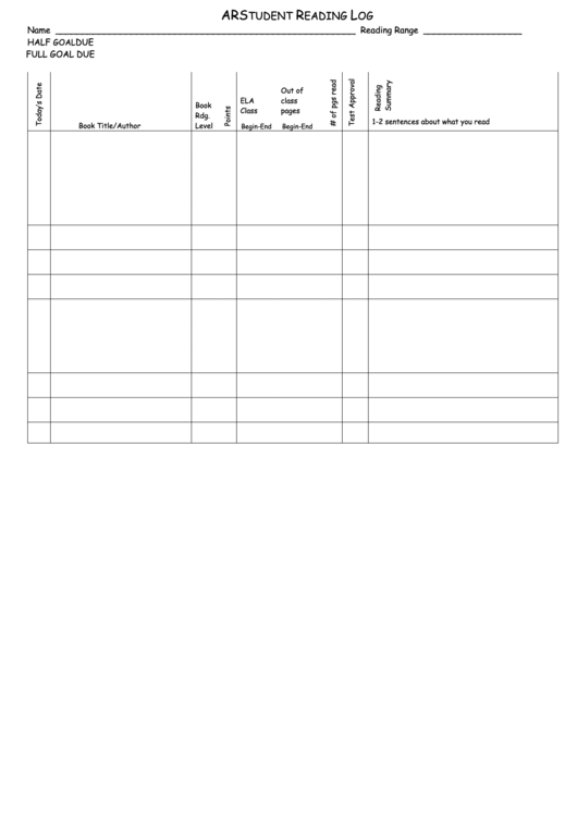 Ar Student Reading Log Printable pdf