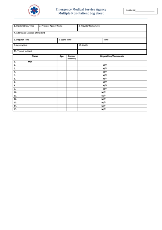 Multiple Non-Patient Log Sheet Printable pdf