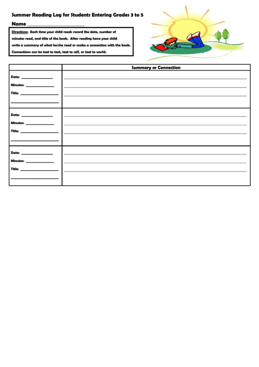 Summer Reading Log For Students Entering Grades 3 To 5 Printable pdf