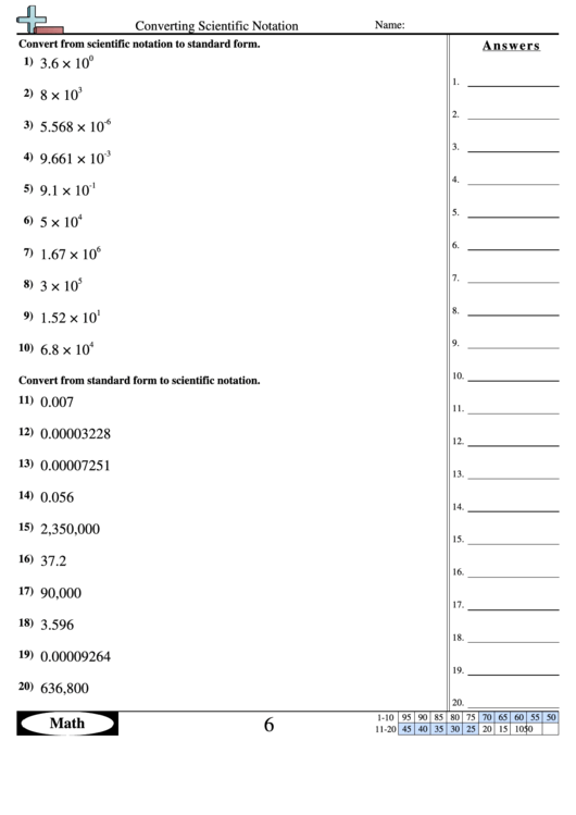 Converting Scientific Notation Worksheet With Answer Key Printable pdf