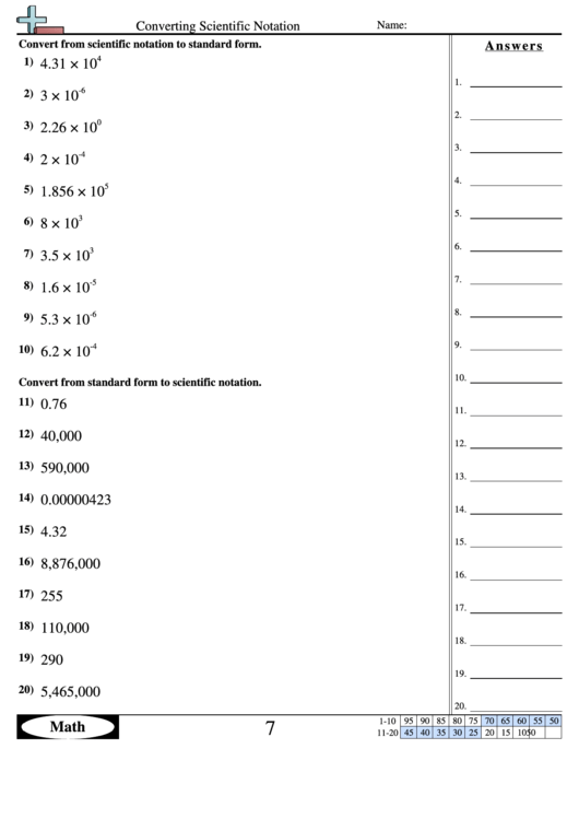 Converting Scientific Notation Worksheet With Answer Key