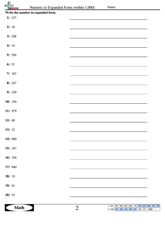 Numeric To Expanded Form (Within 1000) Worksheet With Answer Key Printable pdf