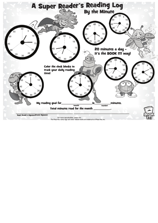 Reading Log By The Minute Printable pdf