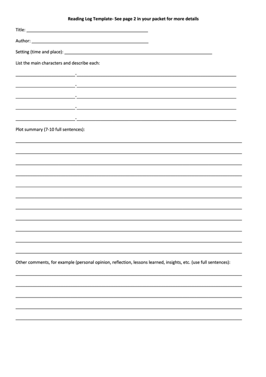 Reading Log Template printable pdf download