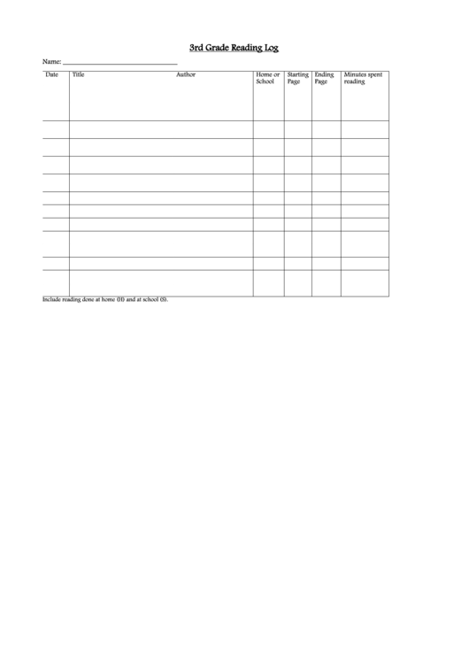 3rd Grade Reading Log Printable pdf