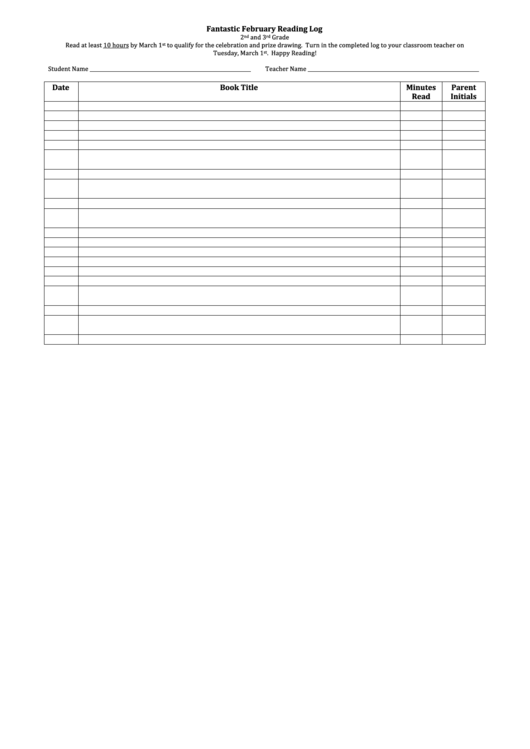 2nd And 3rd Grade Reading Log Template Printable pdf
