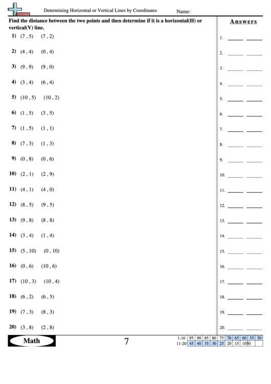 Determining Horizontal Or Vertical Lines By Coordinates Worksheet Printable pdf