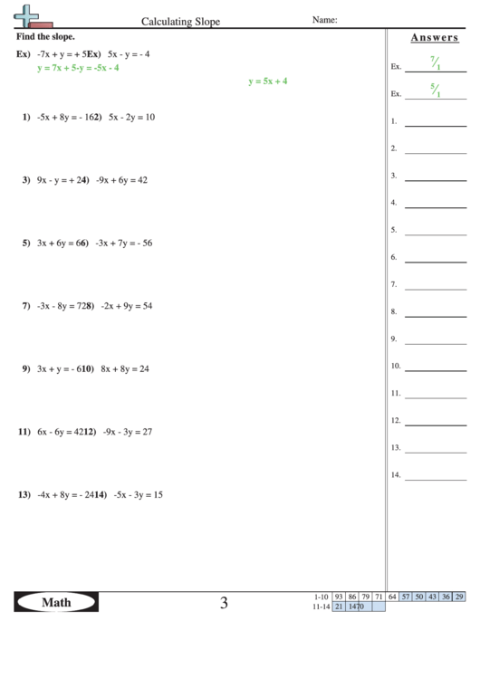 Calculating Slope Worksheet Printable pdf