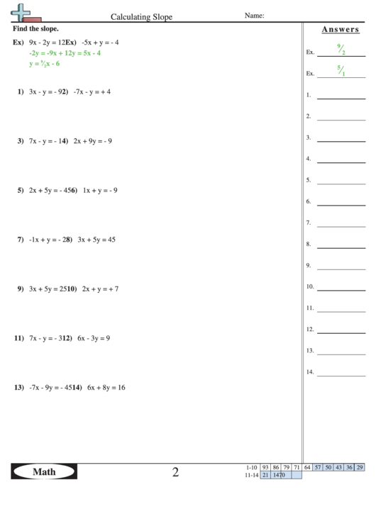 Calculating Slope Worksheet Printable pdf