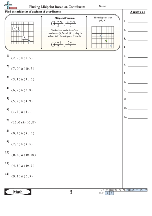 Finding Midpoint Based On Coordinates Printable pdf