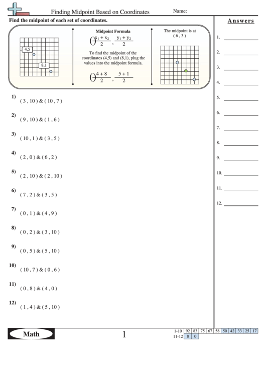 Finding Midpoint Based On Coordinates Printable pdf
