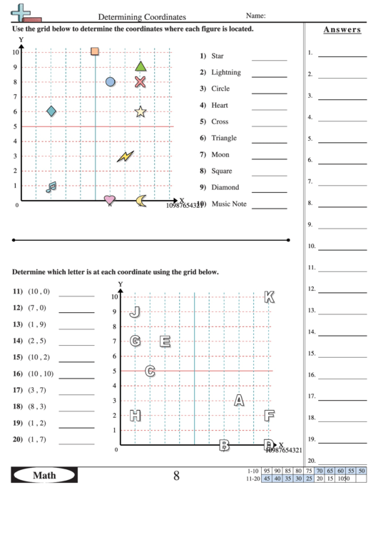 Determining Coordinates Worksheet Printable pdf