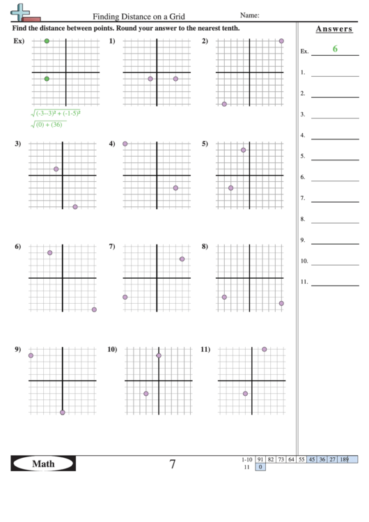 Finding Distance On A Grid Worksheet Printable pdf