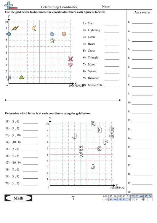 Determining Coordinates Worksheet Printable pdf