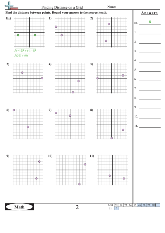 Finding Distance On A Grid Worksheet Printable pdf