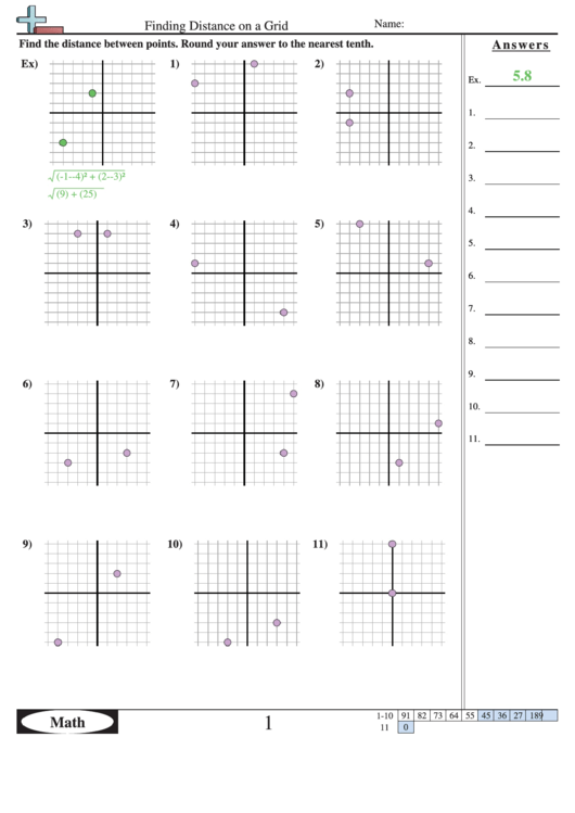 Finding Distance On A Grid Printable pdf